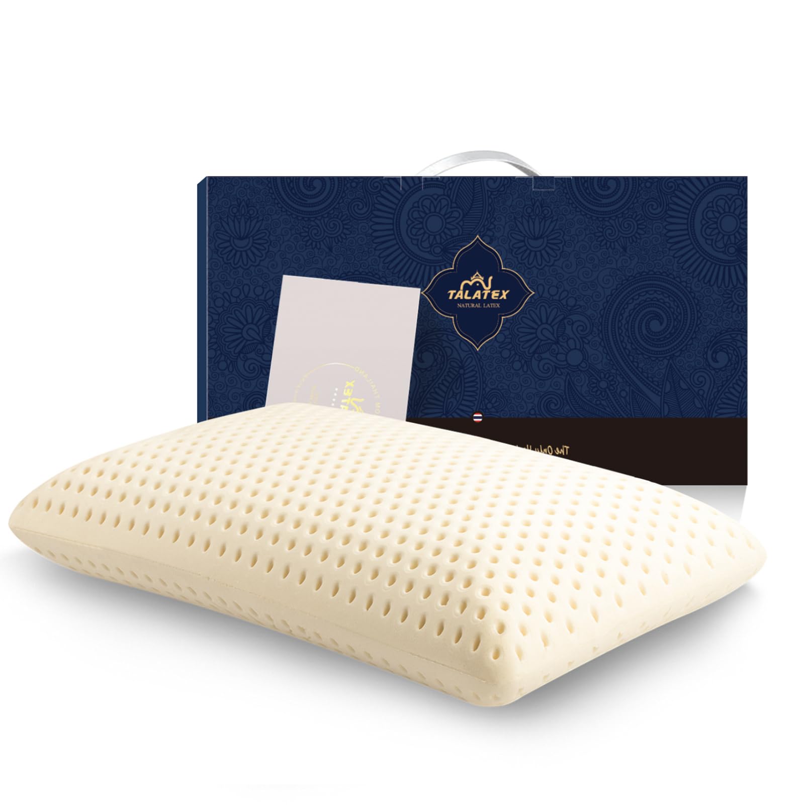 Talalay 100% Natural Premium Latex Pillow, Helps Relieve Pressure, No Memory Foam Chemicals, Perfect Package Best Gift With Remo